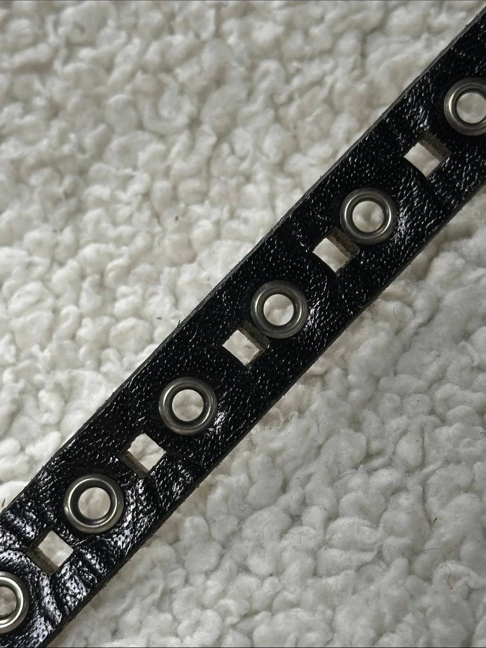 Ann Klein Skinny Black Belt, Decorative Metal Holes & cutouts Adjustable.